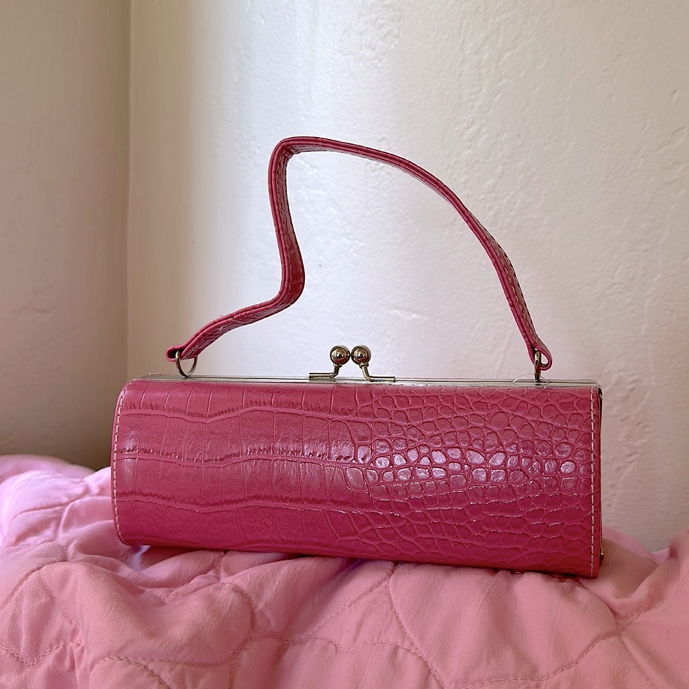 Pink crocodile purse 8.5 x 3 x 2.5